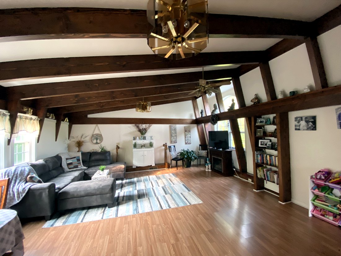 Renovated living area at a Totoket Meadows home