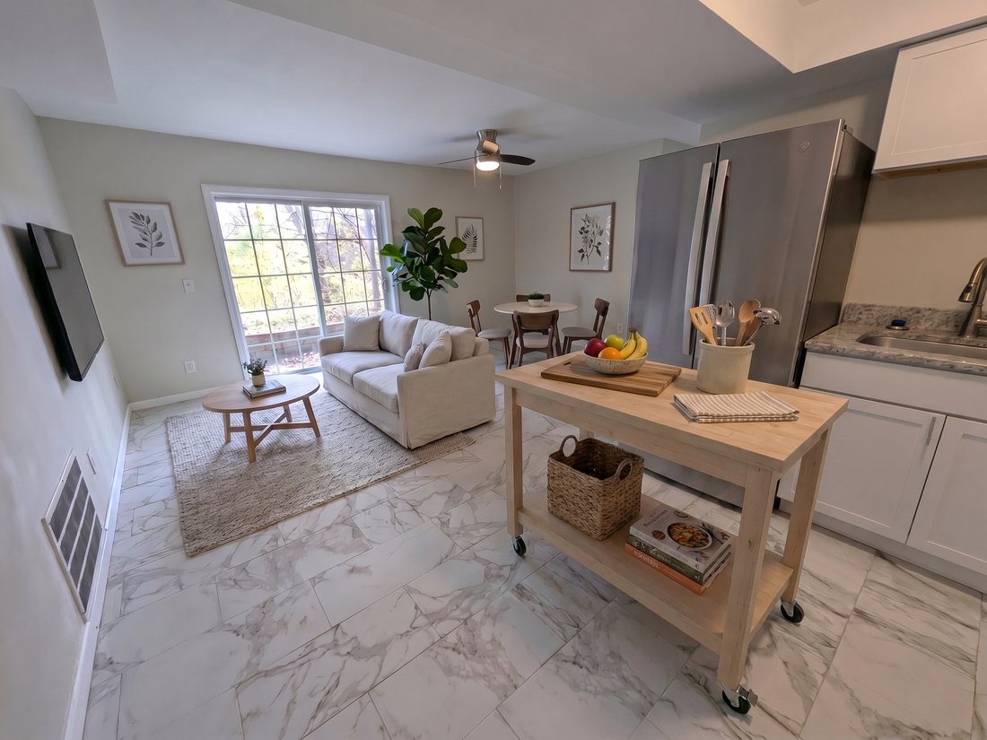 Virtually staged living area at a Totoket Meadows rental home