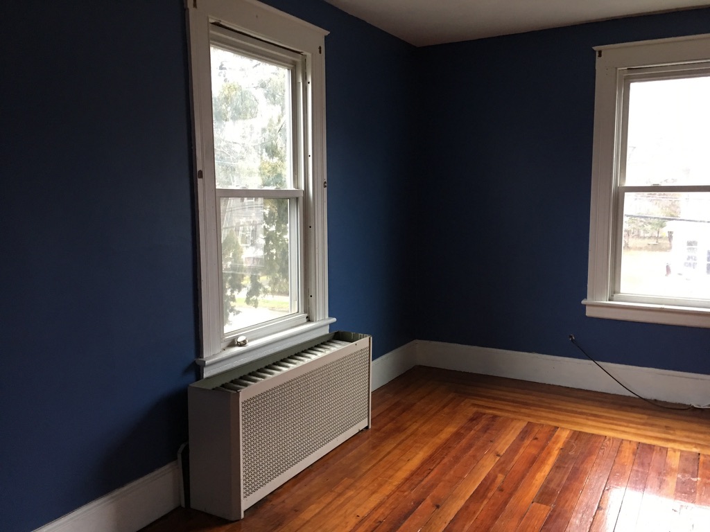 Finished room with navy blue walls and polished hardwood flooring at 31 Wallace Street
